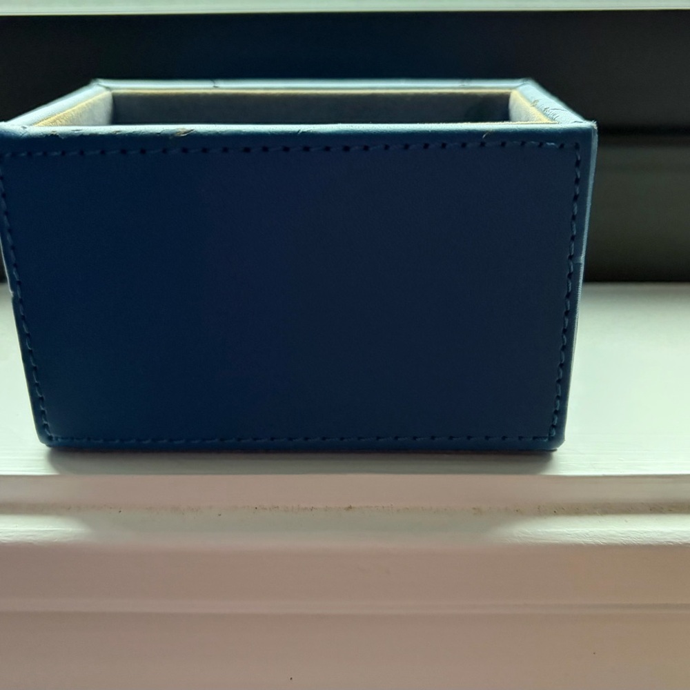 Classic Blue Leather-Look Desk Caddy/Business Card Holder